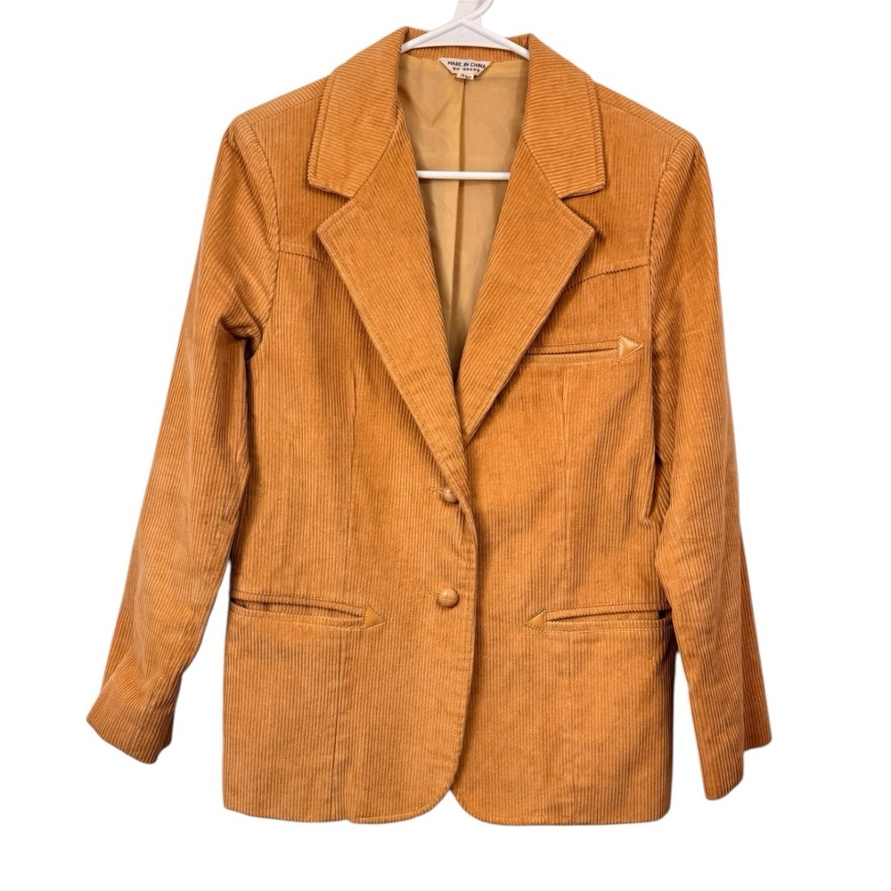 Vintage 70s 80s Beige Tan Western Corduroy Blazer Jacket Size S/M Academic